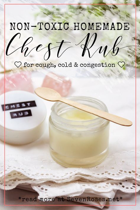 DIY: Homemade chest rub for cough, cold & congestion - Seven Roses Chest Rub For Cough, Homemade Chest Rub, Herbal Salve Recipes, Homemade Cold Remedies, Congestion Remedies, Natural Mama, Diy Nature, Chest Rub, Easy Homemade Gifts