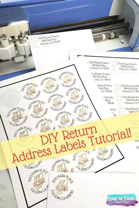 Learn how to make foil address labels with a Cricut! Full detailed tutorial on how to flatten in Cricut to create custom return address labels. Labels With Cricut, Printable Sticker Paper, Cricut Hacks, Maker Ideas, How To Use Cricut, Christmas Mail, Small Business Packaging Ideas, How To Make Labels, Cricut Tips