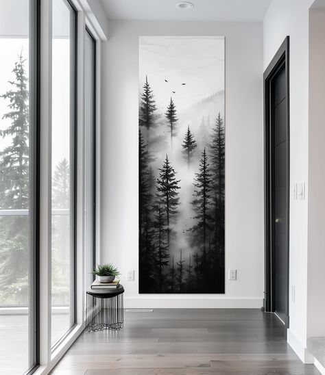 Foggy Forest canvas print Coniferous Forest wall art Tall narrow wall art Black White Print Long Vertical Artwork Modern Large Wall Art Ready to Hang: Skip the hassle of framing - our pieces arrive ready to hang, instantly enhancing your space with ease. ✓ Professional Craftsmanship, Tailored to You: Each piece is meticulously handmade to order, ensuring a professional touch. ✓ Premium Materials and Precision Printing: Utilizing top-notch canvas (350gsm) and state-of-the-art printing equipment, Tall Narrow Wall Art, Tall Narrow Art, Long Narrow Art, Diy Black And White Wall Art, Modern Farmhouse Artwork Wall Decor, Long Canvas Art, Large Wall Art Ideas, Long Vertical Wall Art, Large Wall Decor Ideas