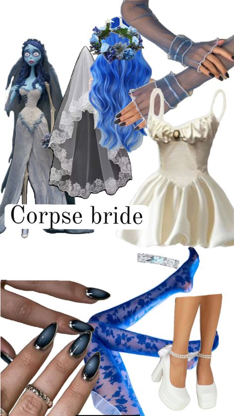 corpse bride costume idea Emily Corpse Bride Inspired Outfit, Simple Corpse Bride Costume, Wedding Dress Halloween Costume Ideas, Diy Corpse Bride Costume, Emily Corpse Bride Costume, Corpse Bride Dress, Corpse Bride Wedding, Bride 2024, Corpse Bride Costume