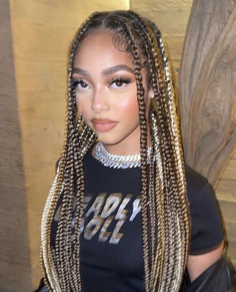 Braids With Blonde, Box Braid Ideas, Jodie Woods, African Tops For Women, Blonde Box Braids, Big Braids, Big Box Braids, African Tops, Twists Locs