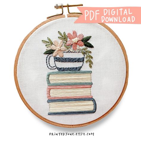 Shelf Love Hand Embroidery Pattern, Digital PDF Pattern, Beginner Embroidery Pattern, Easy Embroidery, Floral Embroidery Pattern, Self Love Beginner Embroidery Patterns, Start Embroidery, Book Embroidery, Simple Hand Embroidery Patterns, Beginner Embroidery, Easy Embroidery, Love Hand, Stitch Guide, Floral Embroidery Patterns