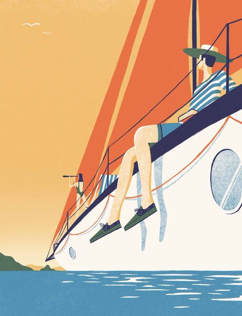 Boat Mural, David Doran, Adara Sanchez, Art Deco Design Graphics, Boat Illustration, Sea Illustration, Sailing Art, Naive Illustration, Posca Art