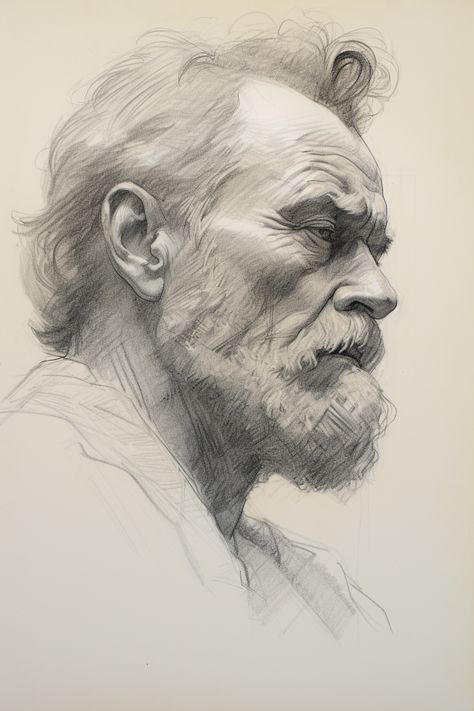 Old Man Side Profile Drawing, Draw Side Profile, Human Face Sketch, Face Sketches, Compass Art, Profile Drawing, Caricature Sketch, Sketching Ideas, Art Charcoal