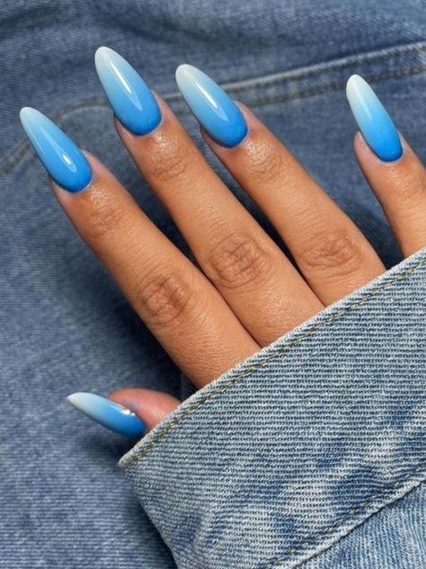 Blue Nails Ideas Ombre, Dark Blue To Light Blue Ombre Nails, Dark And Light Blue Ombre Nails, Ombre Nail Art Designs Blue, Blue Gray Ombre Nails, Electric Blue Ombre Nails, Neon Blue Ombre Nails, Royal Blue Ombré Nails, Columbia Blue Nails