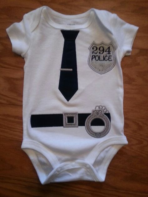 Police Officer Onesie applique Police Officer Baby, Police Baby, Applique Clothing, Blue Jean Quilts, Baby Accesories, Baby Information, Baby Boy Pictures, Funny Baby Onesies, Baby Embroidery