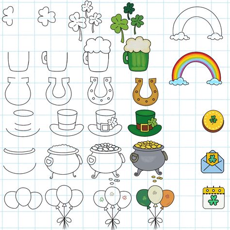 Step by step doodles St Patrick’s Day Doodles, March Doodles, Step By Step Doodles, Calendar Doodles, Saint Patties, Doodle Drawings, St Patrick’s Day, Thought Provoking, Easy Drawings