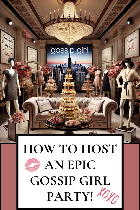 Elevate your next gathering with our ultimate guide to hosting a Gossip Girl-themed party. From chic invitations and luxurious decor to a curated playlist and scandalous party games, this blog has everything you need to throw an unforgettable Upper East Side soirée. Dive into the world of Manhattan’s elite and make your party the talk of the town. XOXO! Blair Waldorf Birthday Party, 2024 Party Themes, Gossip Girl Invitation, Rom Com Birthday Party, Gossip Girl Aesthetic Party, Gossip Girl Bachelorette Party, Gossip Girl Themed Birthday Party, Gossip Girl Party Aesthetic, Gossip Girl Themed Party