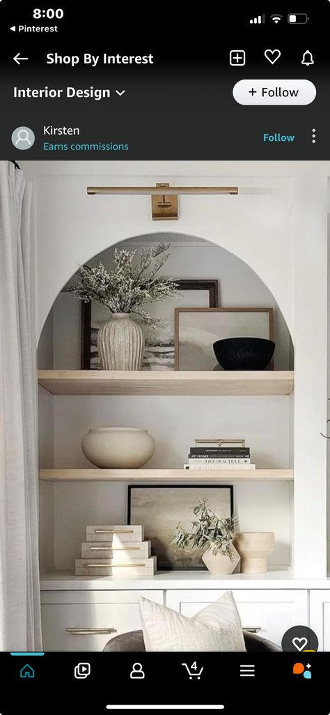 Arch Alcove Ideas Living Rooms, Arched Alcove Ideas Living Room, Alcove Arch, Arched Alcove, Arched Wall Niche, Decorating Built Ins, Wall Niche Decor, Arched Bar, Built In Coffee Bar