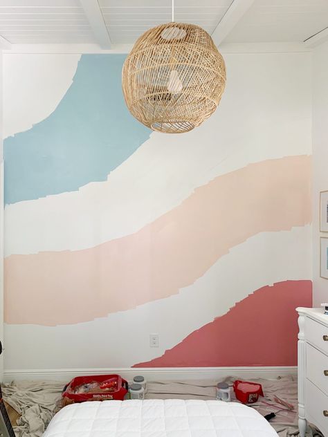 How To Paint A Colorful Abstract Wall Mural | Young House Love Diy Paint Mural, Hand Painted Wall Murals Diy Bedroom, Diy Wall Mural, Nursery Paint, Abstract Wall Mural, Girls Room Paint, Room Murals, Painted Mural, Wall Murals Diy