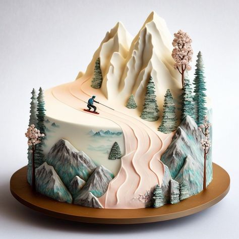 Tort Special, Winter Torte, Mountain Cake, Ski Slope, 귀여운 음식 그림, Cupcakes Decorados, Winter Cake, Pretty Dessert, Cute Baking