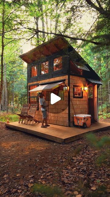 Chris Daniele on Instagram: "Jump-starting summer off the grid. When designing our tiny cabin with the help of @derekdiedricksen, we wanted to be able to bring the outside in, and let the breeze run through during the warmer months." Outside House Decor, Small Wood Stove, Wilderness Cabins, Bungalow Style House Plans, Balcony Ideas Apartment Indian, Summer Living, Tiny Cabin, Apartment Balcony Decorating, Backyard Garden Design