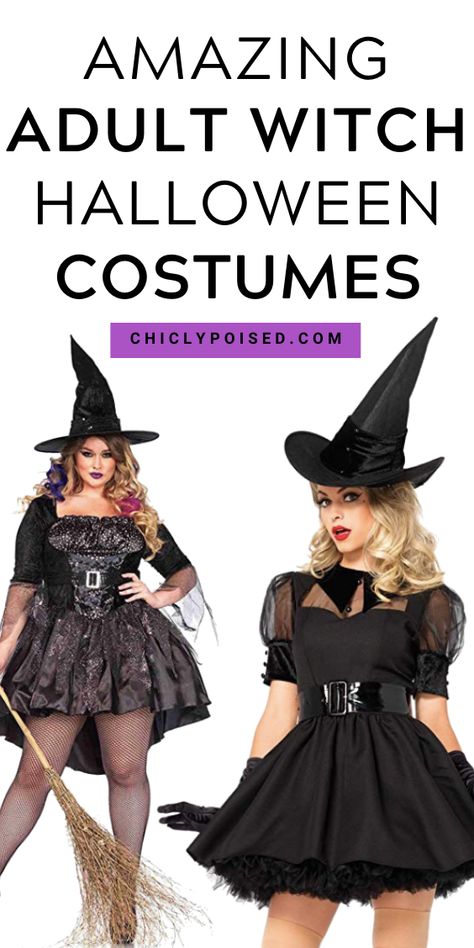 Amazing adult witch Halloween costumes. #halloweencostumes #witchhalloweencostumes Halloween Costume Inspo Witch, Pretty Witch Costume For Women, Authentic Witch Costume, Funny Witch Costumes, Adult Witch Costumes For Women, Group Witch Costumes, Witches Costumes For Women Diy, Witch Party Outfit, Which Costume Halloween