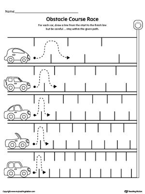 **FREE** Line Tracing Obstacle Course Race Worksheet Worksheet. Practice pre-writing with this line tracing worksheet along with fine motor skills. Line Tracing Worksheets, Line Tracing, Pre Writing Activities, Preschool Fine Motor, Preschool Writing, Motor Skills Activities, Skills Activities, Obstacle Course, Writing Worksheets