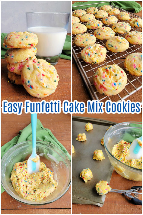 Funfetti cake mix cookies only take 4 ingredients to make and you can do it in 3 if you don't want extra sprinkles! They only take a few minutes to make and they taste like birthday cake. You are going to love this easy cookie recipe! Cupcake Mix Cookies, Funfetti Crinkle Cookies, How To Make Cookies Out Of Box Cake, Cake Mix Sprinkle Cookies, Funfetti Christmas Cookies, Funfetti Cookies From Cake Mix Easy, Funfetti Cookies From Cake Mix Pillsbury, Cake Cookies Mix Boxes, Cake Mix Cookies Funfetti