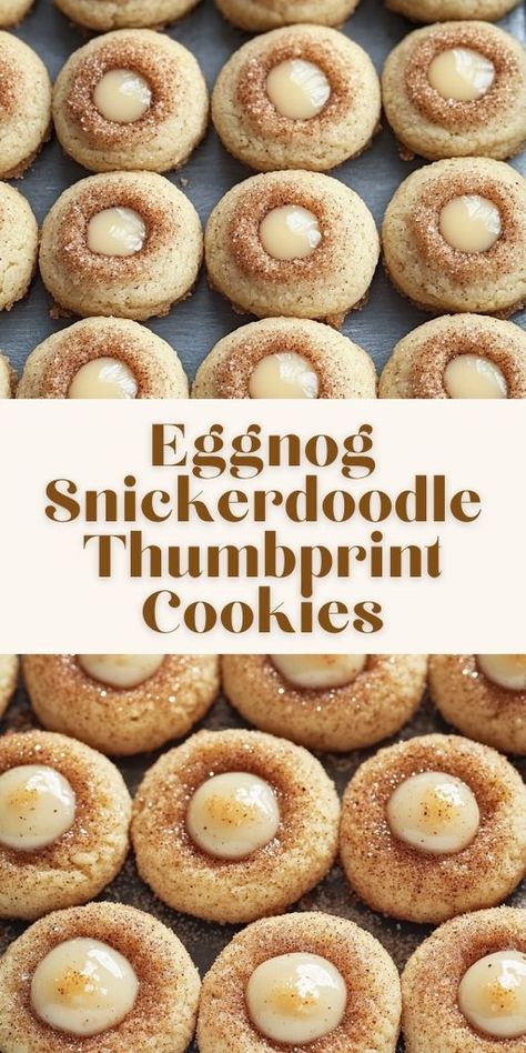 These Eggnog Snickerdoodle Thumbprint Cookies are the perfect festive treat for the holidays! The warm, spiced flavor of eggnog combines with the soft, buttery texture of snickerdoodle cookies, creating a melt-in-your-mouth bite. With a thumbprint of your favorite jam in the center, these cookies are a fun and delicious addition to your holiday cookie tray. Perfect for Christmas or New Year’s, they’ll be a hit at any gathering! #EggnogCookies #SnickerdoodleCookies #HolidayBaking #ChristmasCookie Creamy Eggnog, Jam Thumbprint Cookies, Eggnog Cookies, Cinnamon Sugar Cookies, Italian Christmas Cookies, Delicious Christmas Cookies, Cookie Boxes, Holiday Cookie Exchange, Easy Christmas Treats