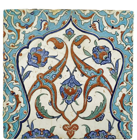 AN IZNIK POLYCHROME TILE, TURKEY, CIRCA 1580 Islamic Tiles, Middle Eastern Art, Ceramics Tiles, Iznik Tile, Turkish Tile, Turkish Tiles, Turkish Ceramics, Turkish Design, Eastern Art