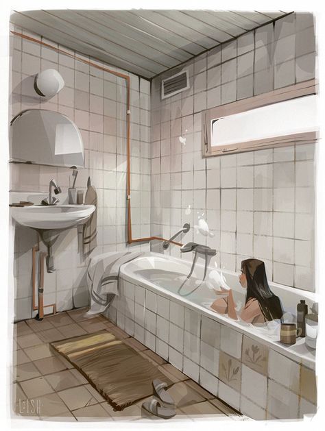 Audra Auclair, Old Bathrooms, Bath Art, Apartment Bathroom, The Louvre, Bathroom Designs, Support Artists, Illustration Artists, Amazing Bathrooms