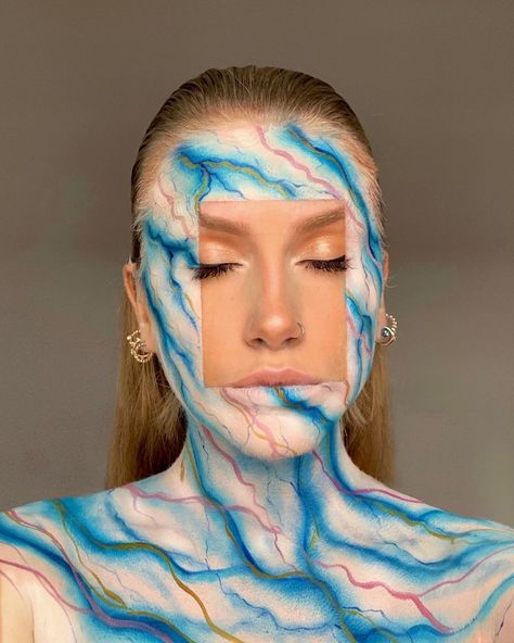 #Aveda #IBW #Body Makeup Looks Abstract, Squishy Doodle Face Painting, Cool Full Face Makeup Art, Face Painting Artistic, Full Body Makeup, Face Makeup Art, Social Media Makeup, Creative Face Painting, Makeup Artistique