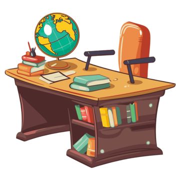 Desk With Books, Office Clipart, Globe Clipart, Teachers Desk, Teacher Clipart, Cartoon Clipart, Teacher Desk, School Desks, Cartoons Png