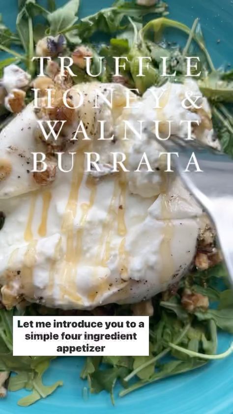 Burrata Honey Appetizer, Black Truffle Burrata Recipes, Truffle Burrata Recipe, Truffle Burrata, Honey Appetizers, Truffle Oil Recipes, Truffle Honey, Cheese And Honey, Burrata Recipe