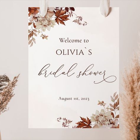 Fall Autumn Bridal shower welcome sign template, edit with CORJL.com editor. Autumn Welcome Sign, Floral Bridal Party, Autumn Bridal Shower, Autumn Bridal, Mobile Editing, Welcome Boards, Fall Bridal Shower, Welcome Sign Template, Bridal Shower Welcome Sign