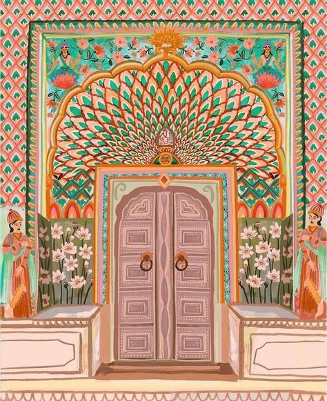 Rhi James on Instagram: “The next india print I want to show you is the lovely lotus gate 😍. - Story time: I never actually saw this gate in real life 🥲 but I…” Indian Gate, India Illustration, Buildings Art, Mughal Art Paintings, Travel Painting, Indian Prints, Creative Block, Indian Art Paintings, Travel Illustration