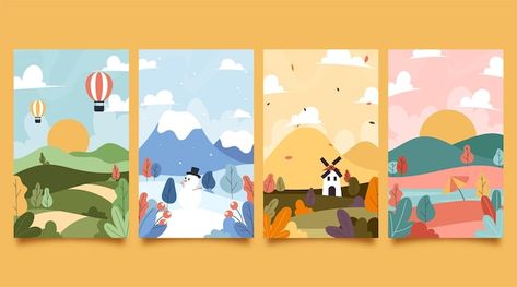 Tea Branding, Landscape Mural, Landscape Winter, Jewish Symbols, Nature Autumn, Kindergarten Design, Procreate Ipad Art, Winter Illustration, Simple Poster