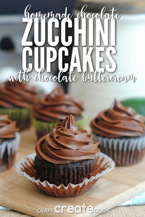 Chocolate Zucchini Cupcakes, Zucchini Cupcakes, Buttercream Frosting For Cupcakes, Chocolate Zucchini Muffins, Cupcakes With Chocolate, Chocolate Cream Cheese Frosting, Cupcakes With Cream Cheese Frosting, Homemade Cupcakes, Chocolate Buttercream Frosting