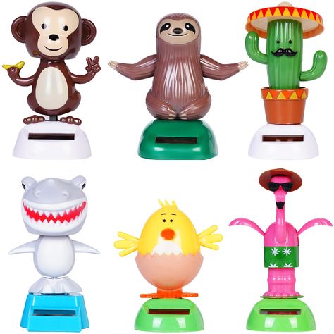 PRICES MAY VARY. YOU WILL GET: 6 pieces of solar powered dancing animal dolls with different styles - hen, monkey, shark, sloth, cactu and Flamingo. Cute and funny. HIGH QUALITY: These swinging animated bobble dancers are made of high-quality plastic, durable for you to use, you can keep them for a long time. SOLAR POWERED: Just place this Powered Dancing Toys in sunlight or beneath strong indoor lighting and it will dance.Solar power supply under sunshine and light,absorb the sunlight and shake Dancing Monkey, Solar Powered Toys, Solar Power Kits, Monkey Toy, Dancing Toys, Prank Toys, Dancing Animals, Dancing Figures, Kids Gift Guide