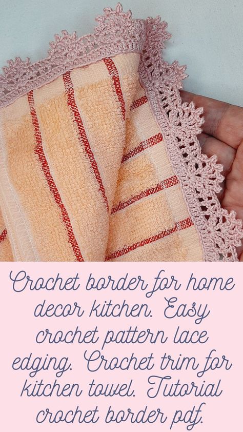 Crochet border for home decor kitchen. Easy crochet pattern lace edging. Crochet trim for kitchen towel. Tutorial crochet border pdf. Edging Crochet, Crochet Kitchen Towels, Crochet Border Patterns, Easy Amigurumi Pattern, Crochet Border, Crochet Simple, Crochet Kitchen, Tutorial Crochet, Crochet Lace Trim