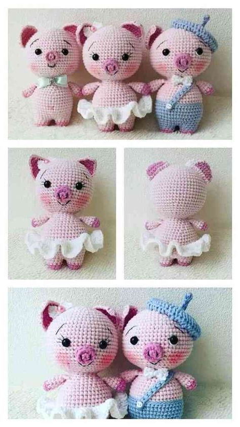 Free Amigurumi Crochet Patterns, Cute Piggy, Free Pattern Crochet, Crochet Pig, Crochet Slipper Pattern, Crochet Keychain Pattern, Crochet Mouse, Amigurumi Animals, Crochet Baby Toys