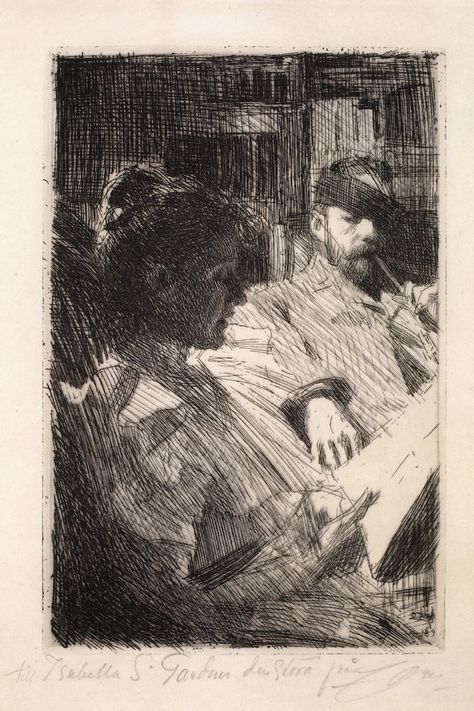 Anders Zorn - Etching Anders Zorn, Intaglio Printmaking, Isabella Stewart Gardner Museum, Isabella Stewart Gardner, Gardner Museum, Etching Prints, Arte Sketchbook, Sketchbook Inspiration, Drawing Prints