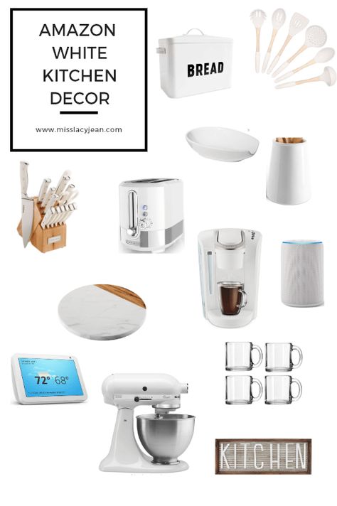 White Kitchen Decor Amazon, White And Silver Kitchen, Kitchen Decor Amazon, Decor Amazon Finds, Amazon Kitchen Decor, White Color Palette, Silver Kitchen, Bread Kitchen, Kitchenaid Artisan