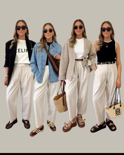 White Jeans Outfit Summer, Cream Pants Outfit, Comfortable Travel Outfit, Outfit Ideas For Spring, 10 Ways To Wear, Look Boho Chic, White Jeans Outfit, Jeans Outfit Summer, London Outfit