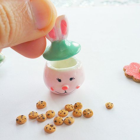 Easter Cookie Jar, Miniature Cookie Jars, Polymer Clay Doll House Accessories, Clay Dollhouse Accessories, Easter Miniature Scene, Funny Easter Bunny, Chocolate Easter Bunny, Clay Teapots, All The Small Things