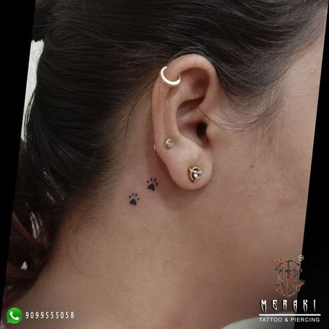 Small Side Neck Tattoo, Side Neck Tattoo Ideas, Tattoo Ideas And Meanings, Neck Tattoo Ideas, Side Neck Tattoo, Simple Skull, Dog Paw Tattoo, Paw Tattoo, Small Pretty Tattoos