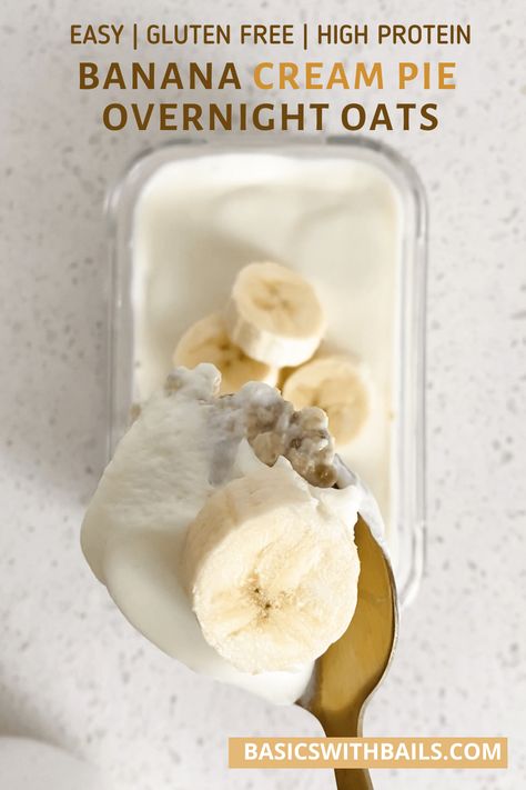 Banana Cream Pie Dessert, Banana Cream Pie Overnight Oats, Overnight Oats With Yogurt, Protein Overnight Oats, Overnight Oats Recipe Healthy, Banana Overnight Oats, Overnight Oats Healthy, Banana Breakfast, Banana Cream Pie