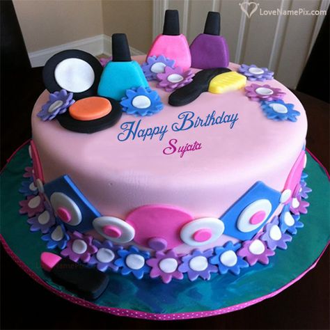 Sujata Name Picture - Girly Decorated Beautiful Birthday Cake Happy Birthday Bill, Beautiful Birthday Cake, Birthday Cake Images, Birthday Cake Write Name, Online Birthday Cake, Girly Birthday Cakes, Birthday Cake Writing, Birthday Cake With Name, Makeup Things