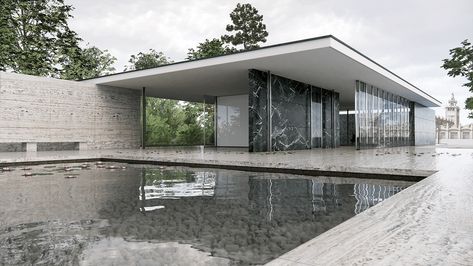 Ludwig Mies Van Der Rohe Architecture, Mies Van Der Rohe Interior, Miles Van Der Rohe, Mies Van Der Rohe Barcelona Pavilion, Mies Van Der Rohe Architecture, Barcelona Pavilion, Pavilion Plans, Timber Architecture, Revit Architecture