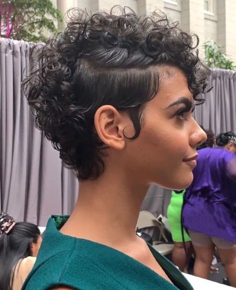 Grow Out Pixie Hairstyles Black Women, Short Pixie Haircuts Curly Hair, Short Hair Pixie Curly, Skunk Stripe Pixie Cut, Short Haircuts For Curly Hair Natural Curls, Curly Pixie Styles, Short Hair Haircuts For Women, Short Curly Pixie Cut Black Women, Pixie Curly Hairstyles