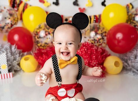 Cake Smash Photos Mickey Mouse, Mickey Mouse Photoshoot 1st Birthdays, Mickey Mouse Theme Photoshoot, Mickey Mouse Cake Smash Photography, Mickey Cake Smash, Mickey Mouse Smash Cake First Birthdays, Mickey Mouse Smash Cake Photoshoot, Mickey Mouse 1st Birthday Photo Shoot, Mickey Mouse Photo Shoot Ideas