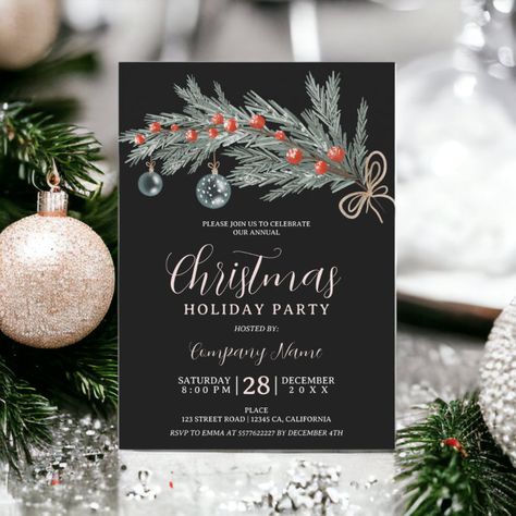 Elegant Christmas Party Invitations, Hosting Holiday Party, Elegant Christmas Party, Corporate Holiday Party, Blue Christmas Ornaments, Font Typography, Christmas Dinner Party, Party Business, Christmas Party Invitation