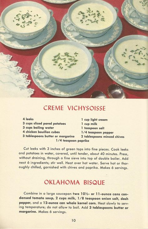 Vintage Recipes, 1950s, 1950s recipes, soups Vintage Recipes 1950s, 1950s Recipes, 1920s Food, Scrumdiddlyumptious Recipes, Potatoes Dishes, Pioneer Recipes, Bisque Soup Recipes, Magazine Recipe, 1950s Food