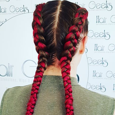 Red Hair Extensions Braids, Red Festival Braids, Red Dutch Braids, Red French Braids, Colorful Braids, Rave Braids, Rasta Hair, Cute Box Braids, Dutch Braid Hairstyles