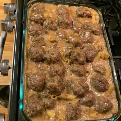 Swedish Meatball Noodle Bake - receipster Meatball Noodle Bake, Baked Swedish Meatballs, Cooking With Grandma, Noodle Bake, Grandma Cooking, Swedish Meatballs, Grandmas Recipes, Scalloped Potatoes, Egg Noodles