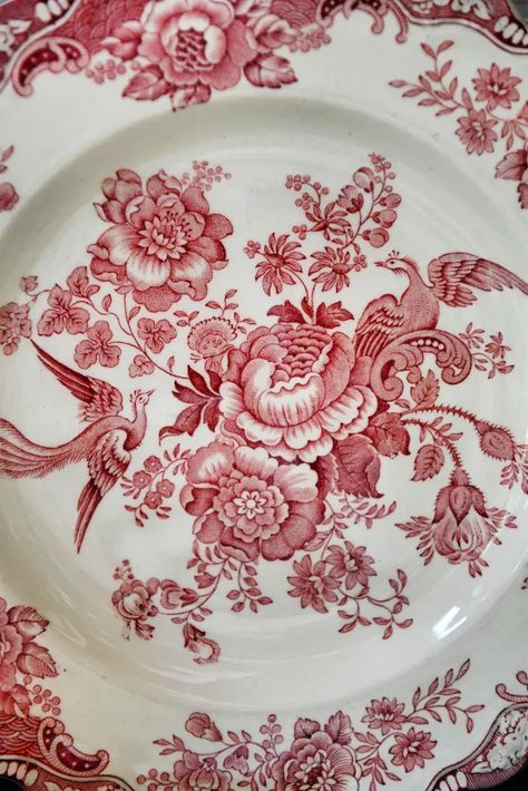 Transferware Dishes, Bee Mine Valentine, Red Dinnerware, Red Porcelain, Red Transferware, Crown Ducal, Shed Home, Bee Skep, Petal Confetti