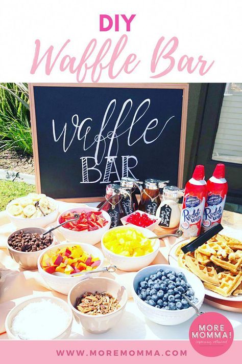 Looking for waffle bar ideas for your next brunch? I've sharing the best waffle bar toppings and set-up! A homemade sign, pre-measured batter, and lots of delicious toppings are just a few of my favorite ideas! #wafflebarideas #wafflebarbrunch #wafflebartoppings #christmasbrunch Waffle Bar Toppings, Waffle Bar Ideas, Diy Waffle Bar, Diy Waffles, Brunch Waffles, Graduation Brunch, Brunch Bar, Waffle Bar, Homemade Waffles