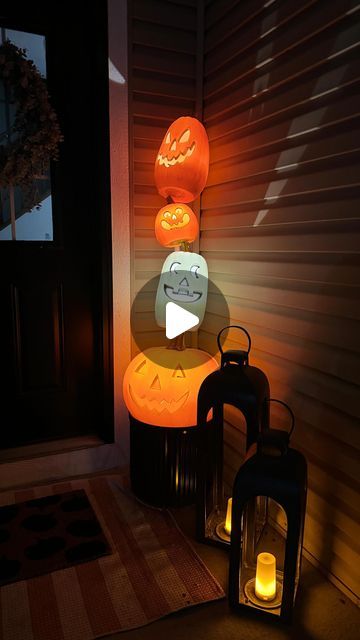 Amanda Albrecht your Real Estate Bestiee on Instagram: "Try this fun stacked Jack O Lantern for Halloween the easiest DIY ever! You only need 4 things. 

A planter (any will do) if you are like me remove your dead summer plant from your front porch and turn it into Halloween fun 🤣

Add a pvc pole or wooden dowel into the planter, I simply put it right into the dirt!

Grab premade Jack o lanterns (mine are also pre lit on a timer) 

Drill 2 holes in the back, and slide a zip tie through, bend the zip tie first for easier capture. 

Arrange onto your pole or dowel in any order you like, you can make this as tall or short as you want. Secure with the zip tie and snip off the ends! 

That’s it, it takes less than 30 minutes to assemble my kind of DIY! 

Save for Halloween and don’t forget to Summer Plant, Jack O Lanterns, Summer Plants, Jack O, Jack O Lantern, Halloween Fun, Front Porch, 30 Minutes, Bend