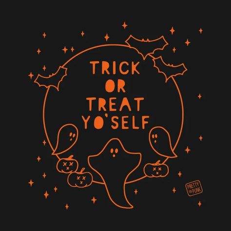 Trick or Treat Yo'Self - Halloween - Crewneck Sweatshirt | TeePublic Halloween Gift Bags, Halloween Merchandise, Halloween Crewneck, Shopping Quotes, Treat Yoself, Halloween Treat, Halloween Bats, Parks And Recreation, Halloween Design